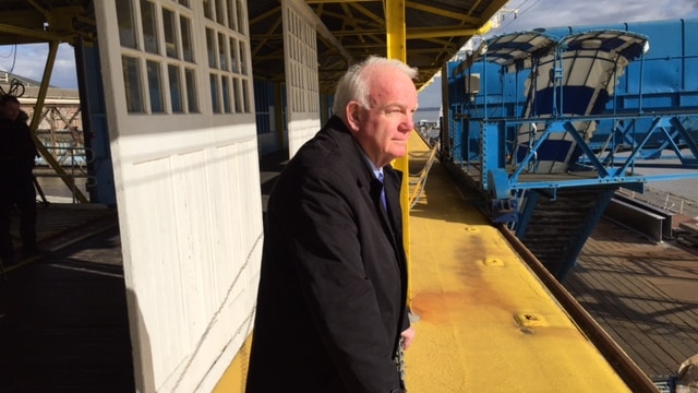 David Hill at the port of Tilbury in Essex, from where he left England as a 12-year-old for a Fairbridge farm in Australia.