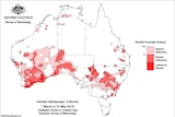 Map of Australia with red covering large parts of southern WA and NSW indicating they are in drought