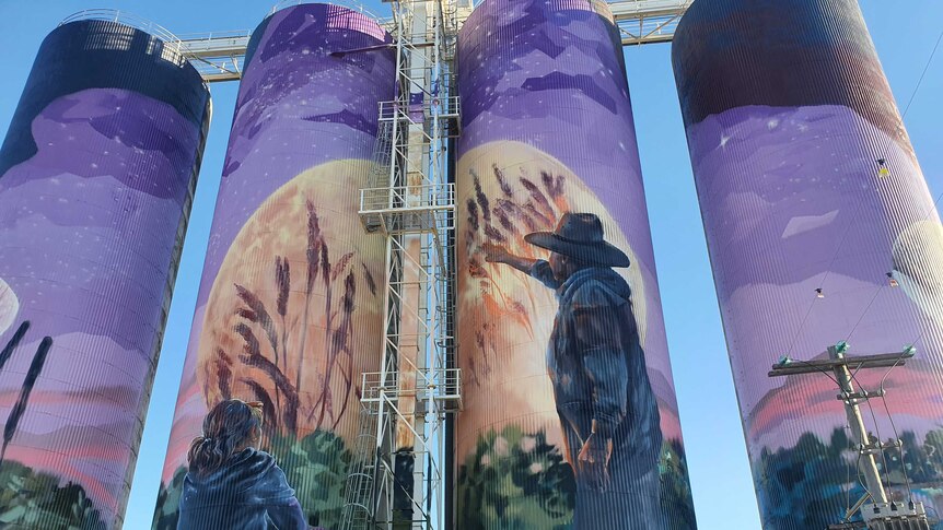 a close up of the silo artwork featuring an aboriginal elder