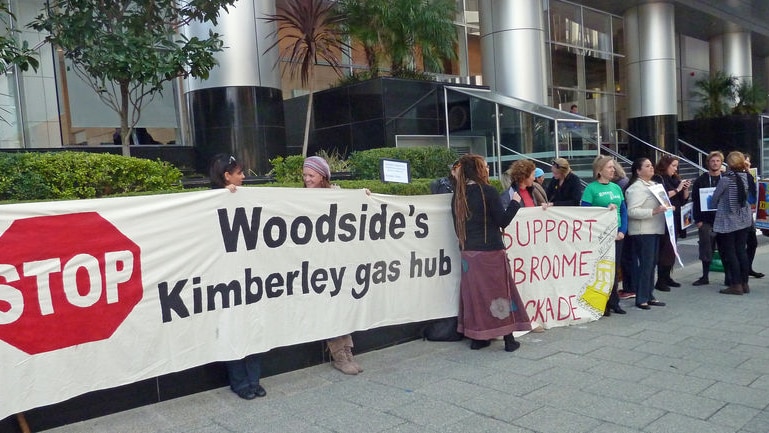 A protest outside Woodside's offices (file)