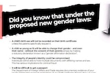 A newspaper advertisement about gender laws in Tasmania