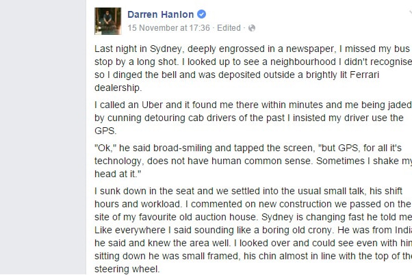 A screenshot of part of Darren Hanlon's Facebook post