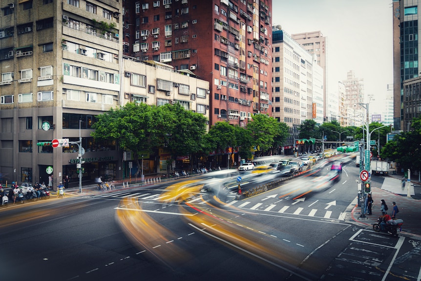 A busy street corner in Taipei 