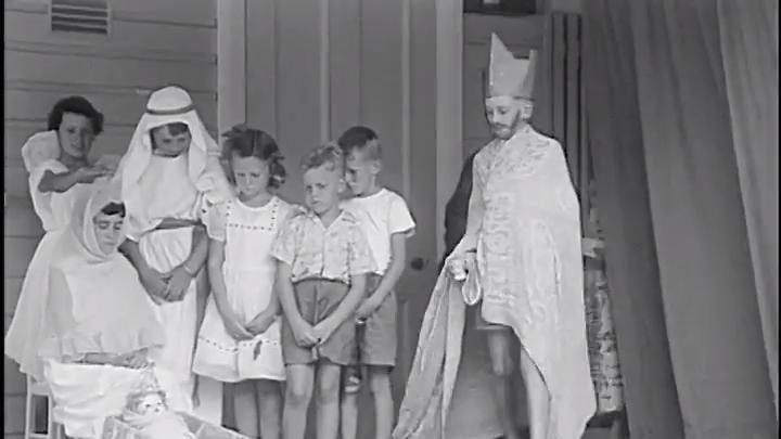 Old photo of school children acting out nativity play
