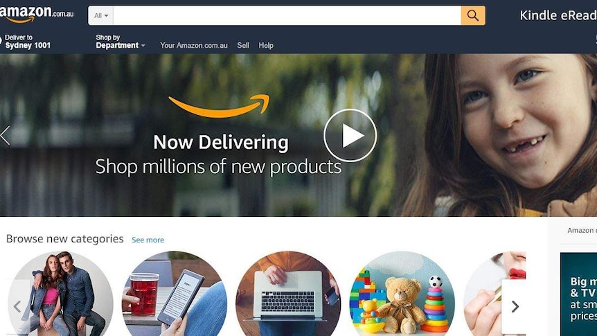 The Amazon website landing page