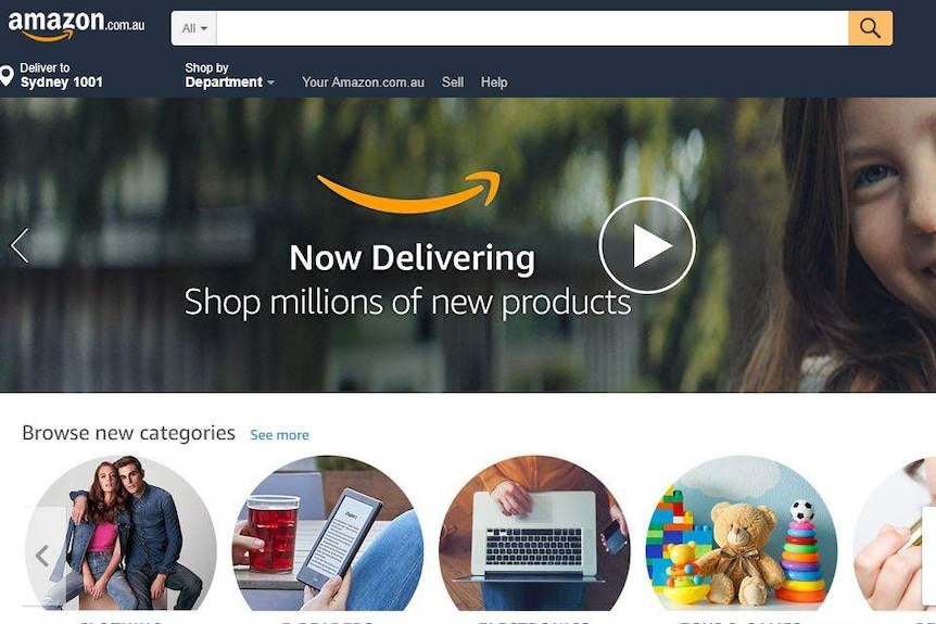 The Amazon website landing page