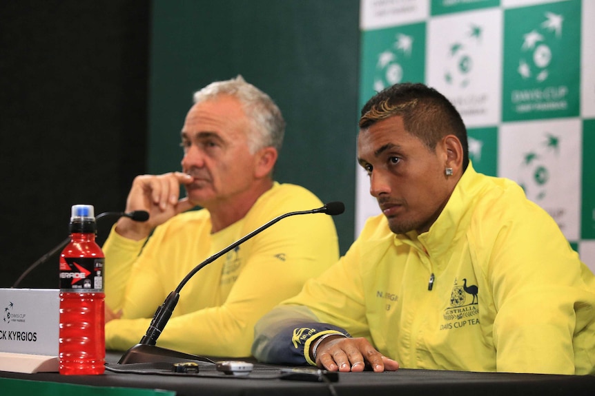 Australia's Davis Cup captain Wally Masur and Nick Kyrgios