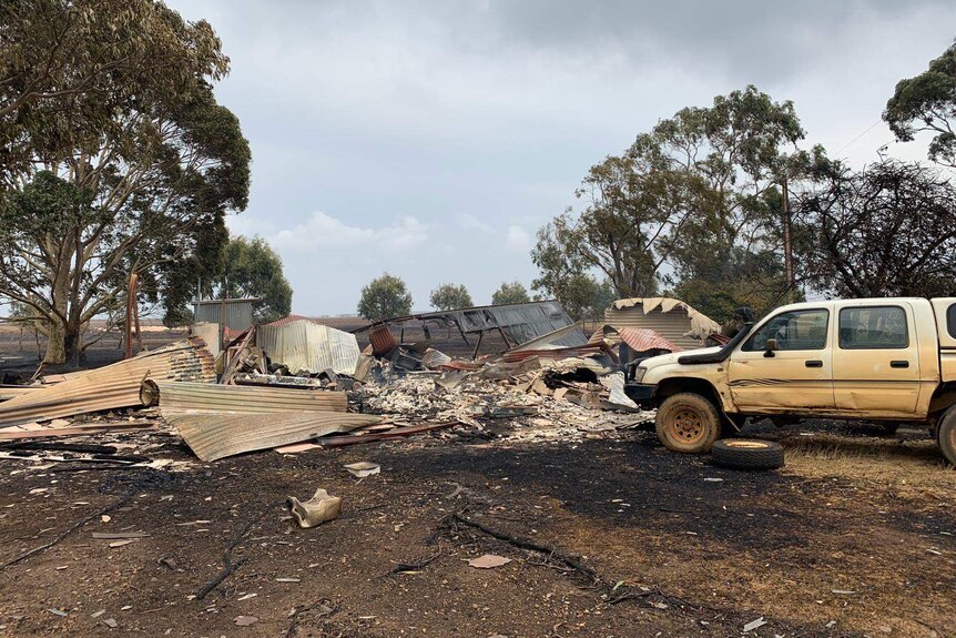 The ruins of a property on Kangaroo Island after a bushfire ripped through.