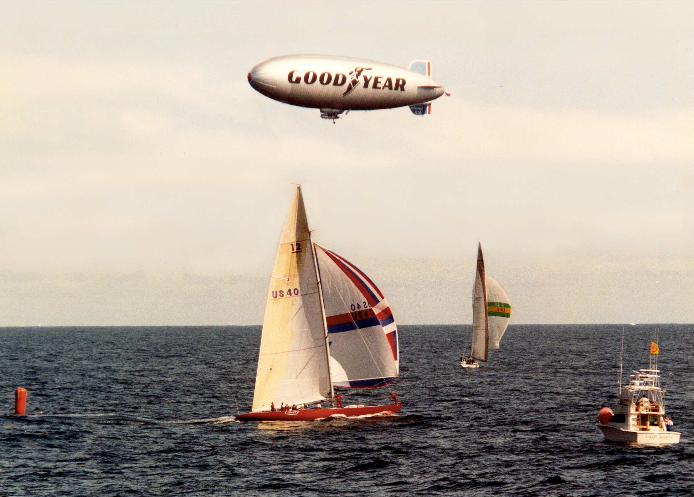 Australia II and Liberty race in the finals of the 1983 America's Cup.