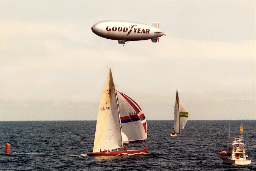 Australia II and Liberty race in the finals of the 1983 America's Cup.