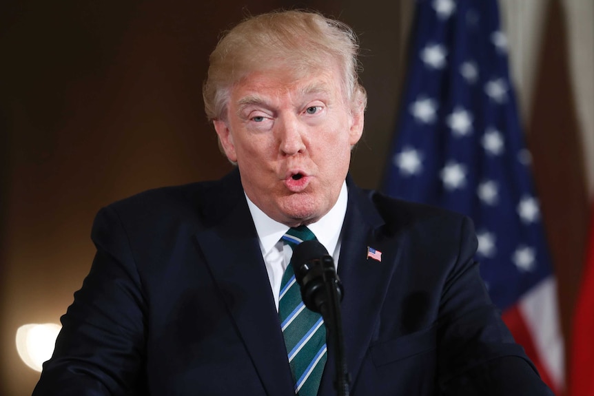 Donald Trump speaks during a news conference in Washington.