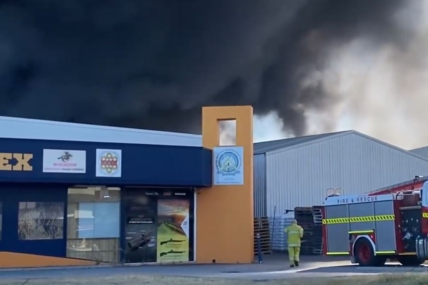 Black smoke emanating from a building
