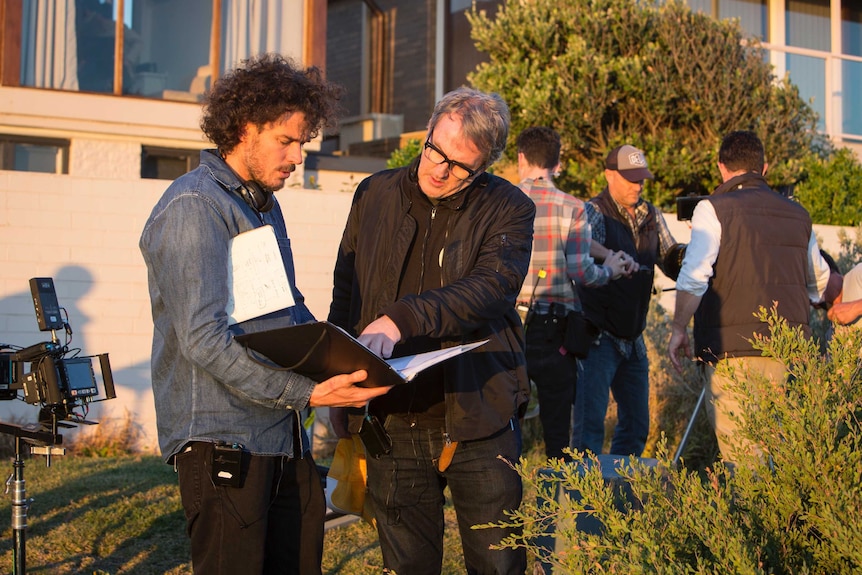 Luke Davis and Garth Davis on set