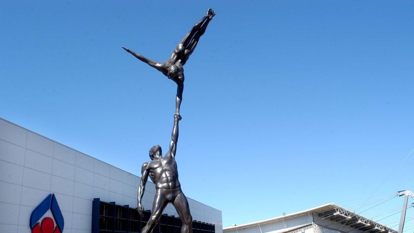 Statues outside the Australian Institute of Sport in Canberra.