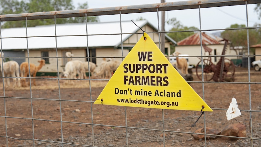 A sign on Aileen Harrison's gate opposing the New Acland coal mine in January 2020.