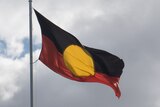The Aboriginal flag flutters in Victoria Square, Adelaide.