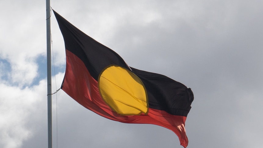 The Aboriginal flag flutters in Victoria Square, Adelaide.