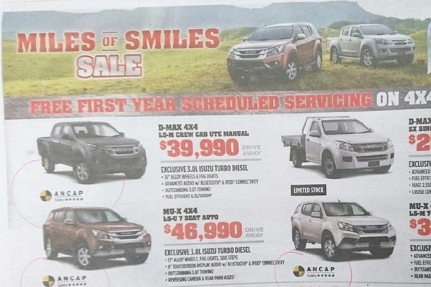 A car dealer advertisement in a newspaper, that a vehicle safety advocate says may be misleading.
