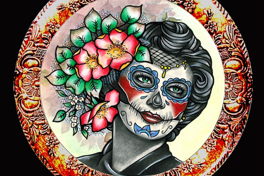 A painting of a mexican inspired lady