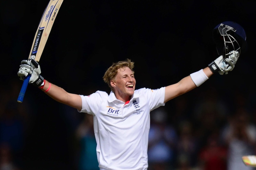 Joe Root celebrates a ton in the 2013 Ashes