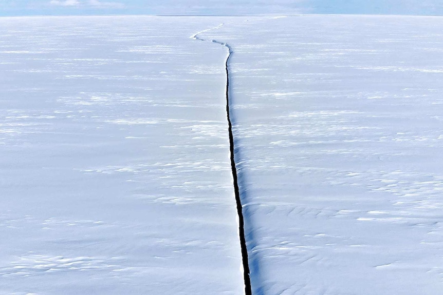 The narrow end of chasm 1 on the Brunt Ice Shelf in Antarctica