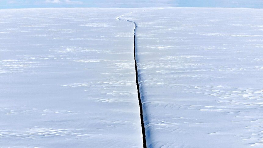 The narrow end of chasm 1 on the Brunt Ice Shelf in Antarctica