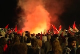 flares were let off at a pro-palestine rally on the opera house forecourt on monday october 9 
