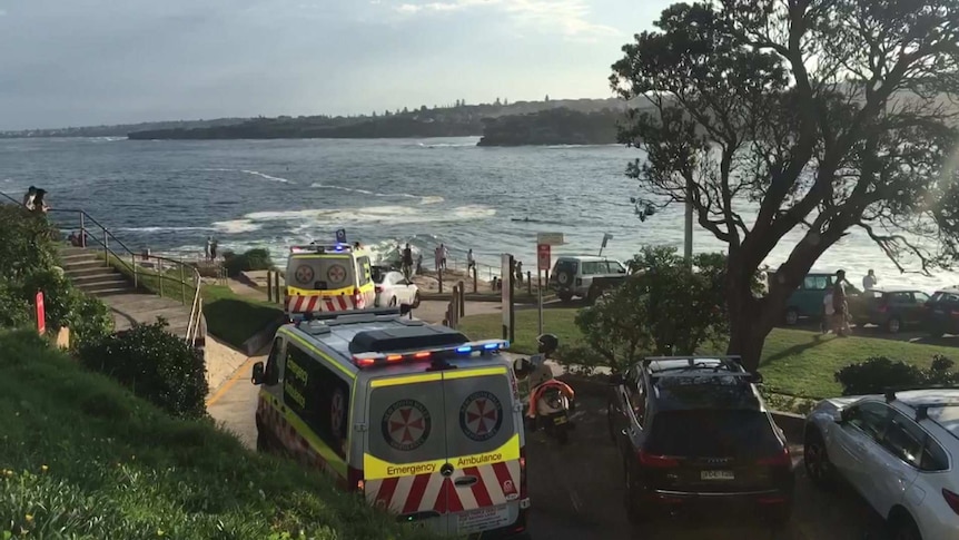 ambulance next to a beach parking lot