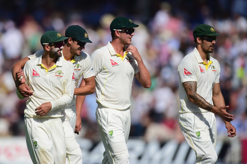 Australia's bowlers walk off on day three of the second Ashes Test at Lord's
