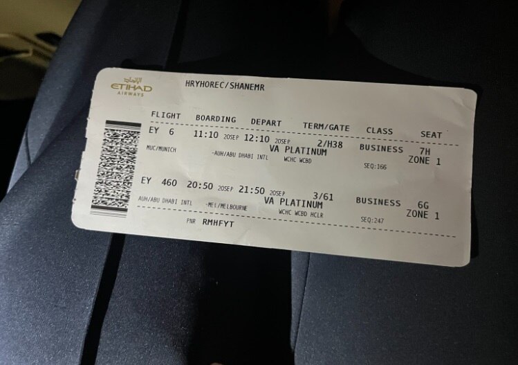 Airline boarding pass.