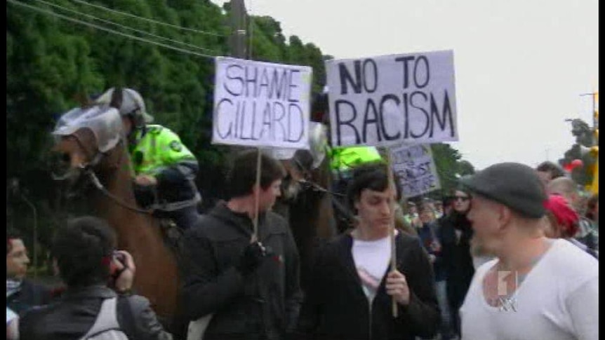 Horses trample protesters at rally