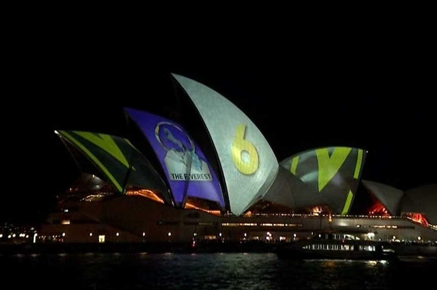 The Everest draw projected on to the Sydney Opera House