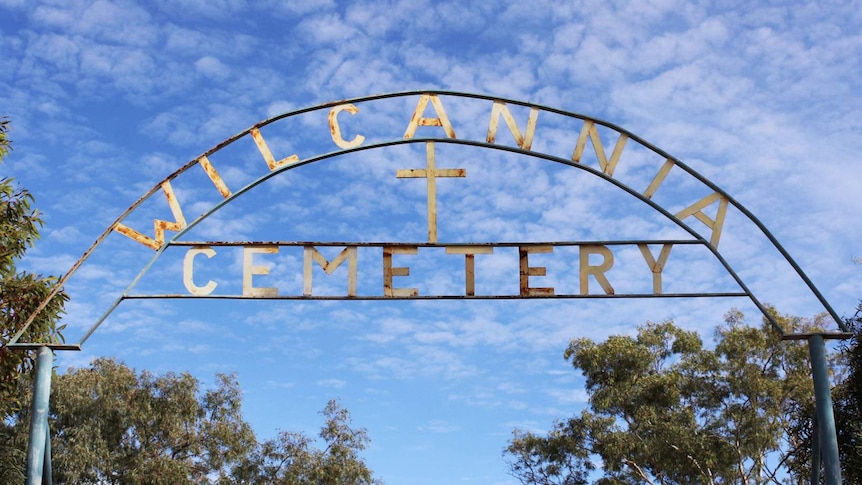 Entrance sign at the gates of the Wilcannia cemetery.