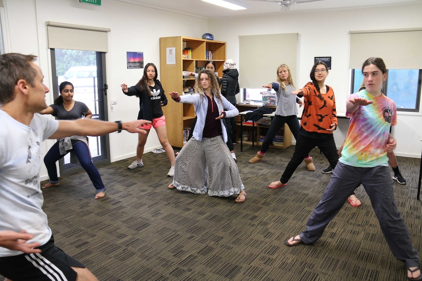 Students doing tai chi at the School for Student Leadership, at Marlo, Victoria