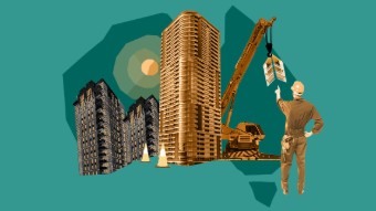 Illustration of construction and apartment buildings