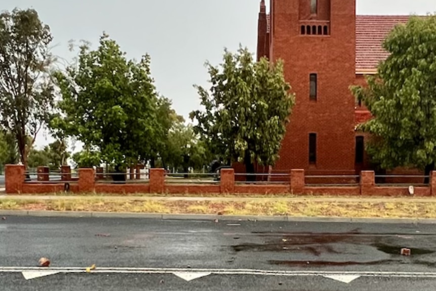 Bricks on the road in front of a church