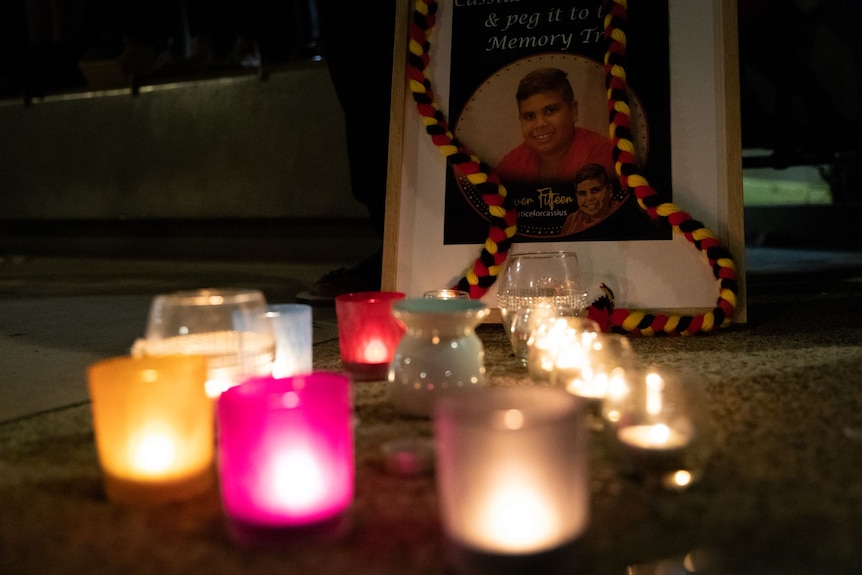 Candles were lit in front of a photo of Perth teen Cassius Turvey