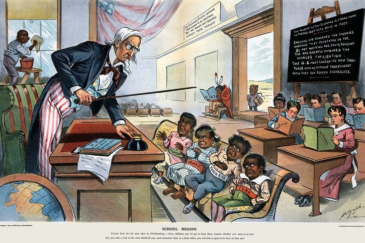 School Begins: Uncle Sam lectures his class in Civilisation