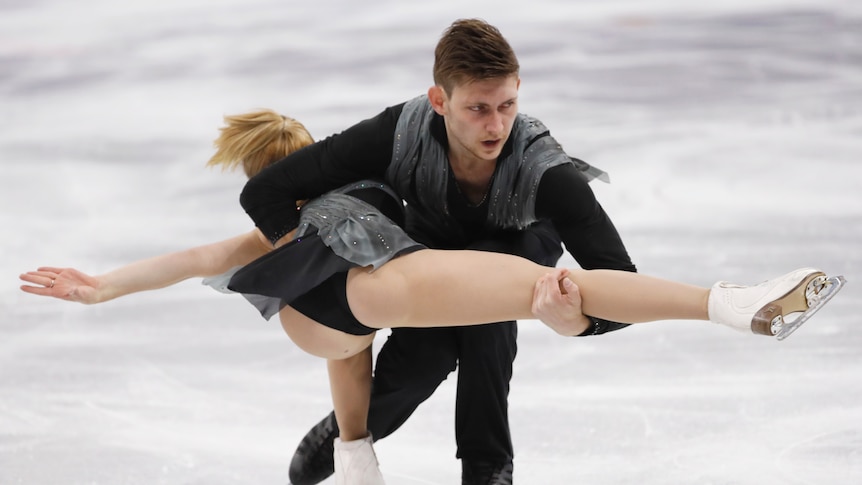 Harley Windsor and Ekaterina Alexandrovskaya competing in the pairs figure skating at the 2018 Olympic Winter Games.