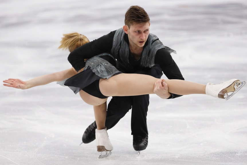 Harley Windsor and Ekaterina Alexandrovskaya competing in the pairs figure skating at the 2018 Olympic Winter Games.