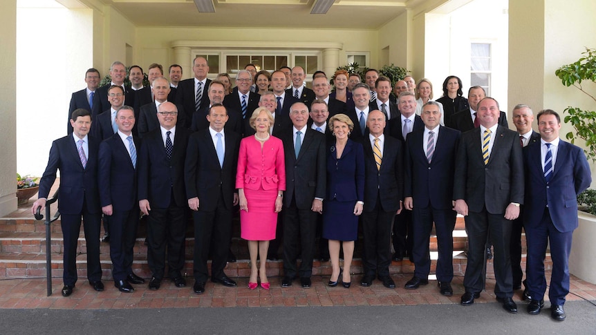 Prime Minister Tony Abbott with newly sworn in ministry