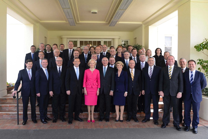 Prime Minister Tony Abbott with newly sworn in ministry