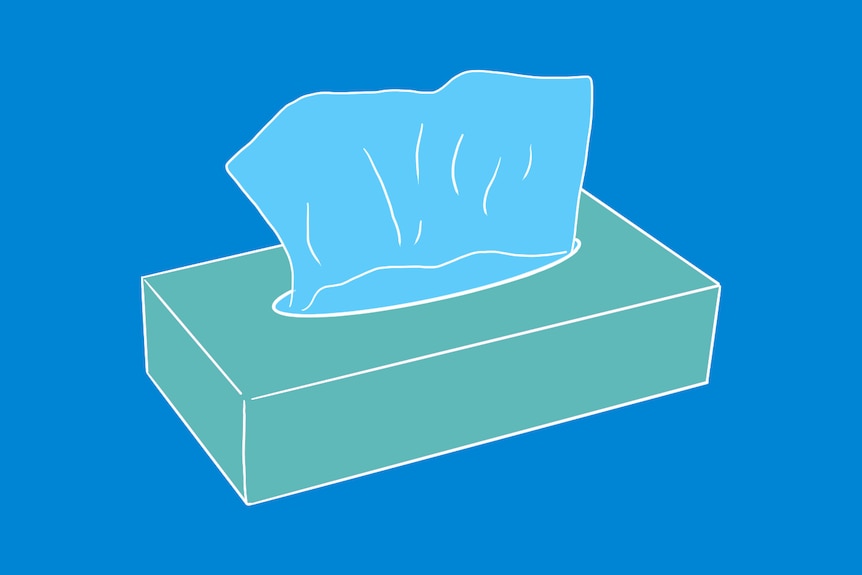 A blue, green and white graphic of a box of tissues.