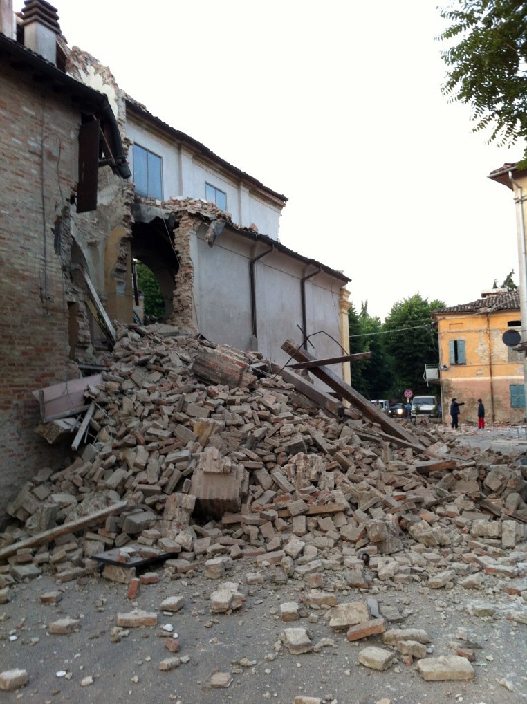 A collapsed wall in San Felice sul Panaro