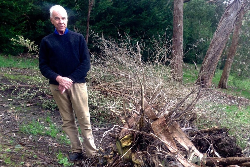 Stirling resident Rob Gilbert near a pile of wood