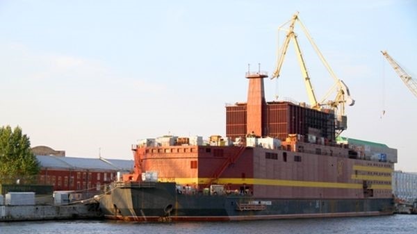 Floating nuclear power plant Akademik Lomonosov docked.