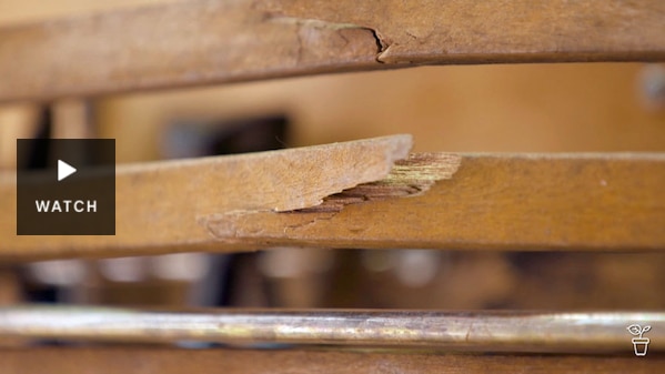 Broken slats of a timber chair. Has Video.