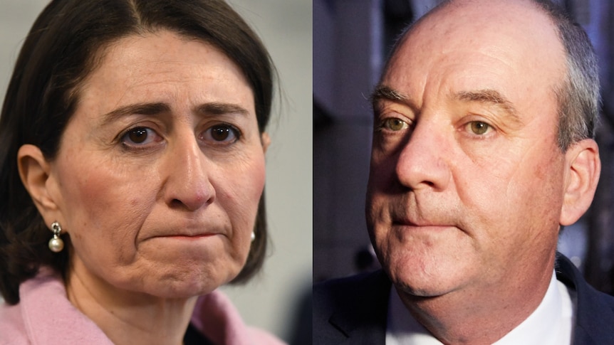 Gladys Berejiklian and Daryl Maguire facing each other in a composite image