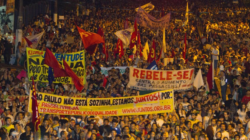 Thousands march in protest in Brazil.