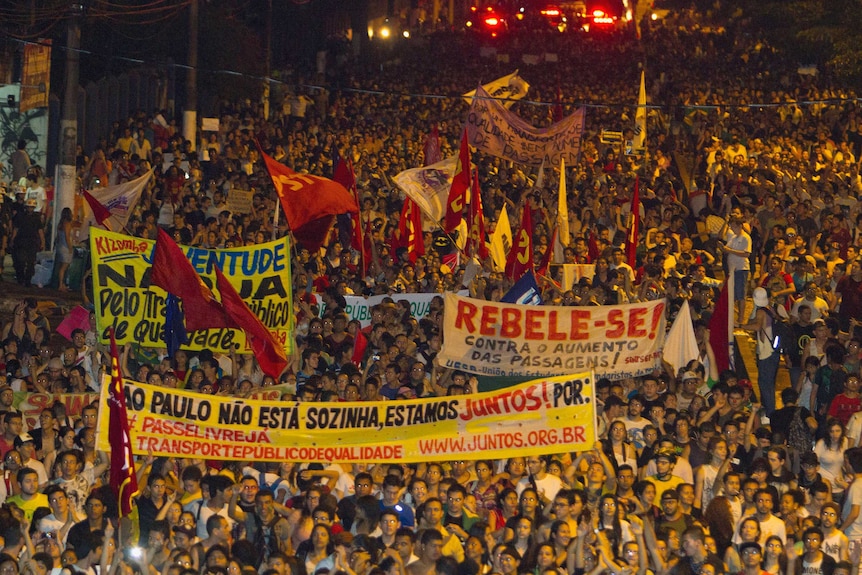 Thousands march in protest in Brazil.